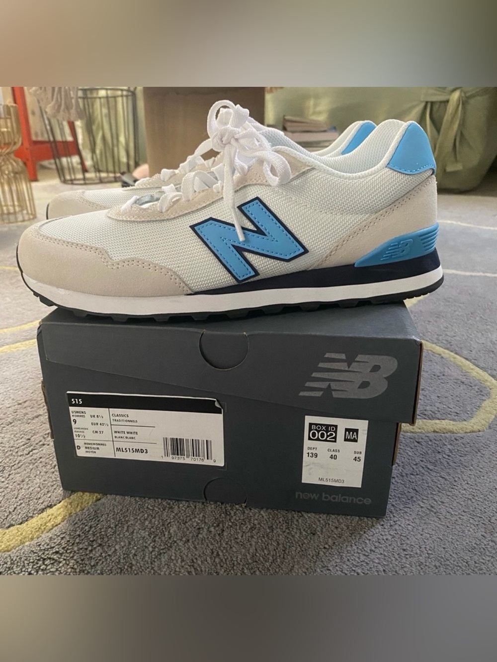 New Balance White and Light Blue Men's Sneakers